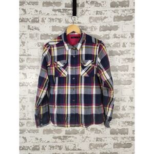 Prana Flannel‎ Top Size Medium Blue Bridget Thermal Tartan  Snap Shacket Organic